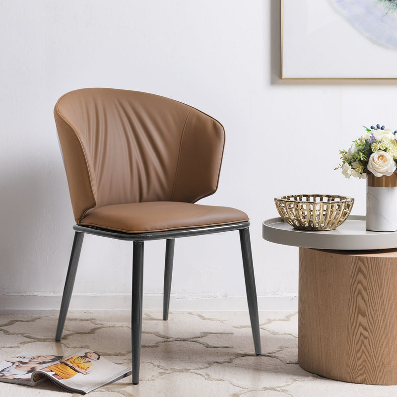 Accent Coffee table Chair with Metal Legs Set of 2, PU Leather Chair for Coffee Room, Living Room, Rest Room (Brown)