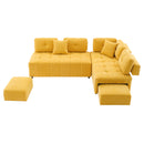 91.73" L-shaped Sofa Sectional Sofa Couch with 2 Stools and 2 Lumbar Pillows for Living Room, Yellow
