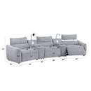 Fullar - Modular Power Motion Sectional Sofa With Console, 2 Wireless Chargers, 4 Cupholders, And 2 Speakers, 1 Phone Holder And 1 Reading Light, Adjustable Headrest - Light Gray by HouseOfZazla