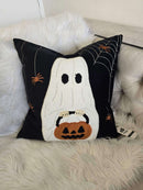 Halloween Ghost with Pumpkin Bucket Throw Pillow Set of 2
