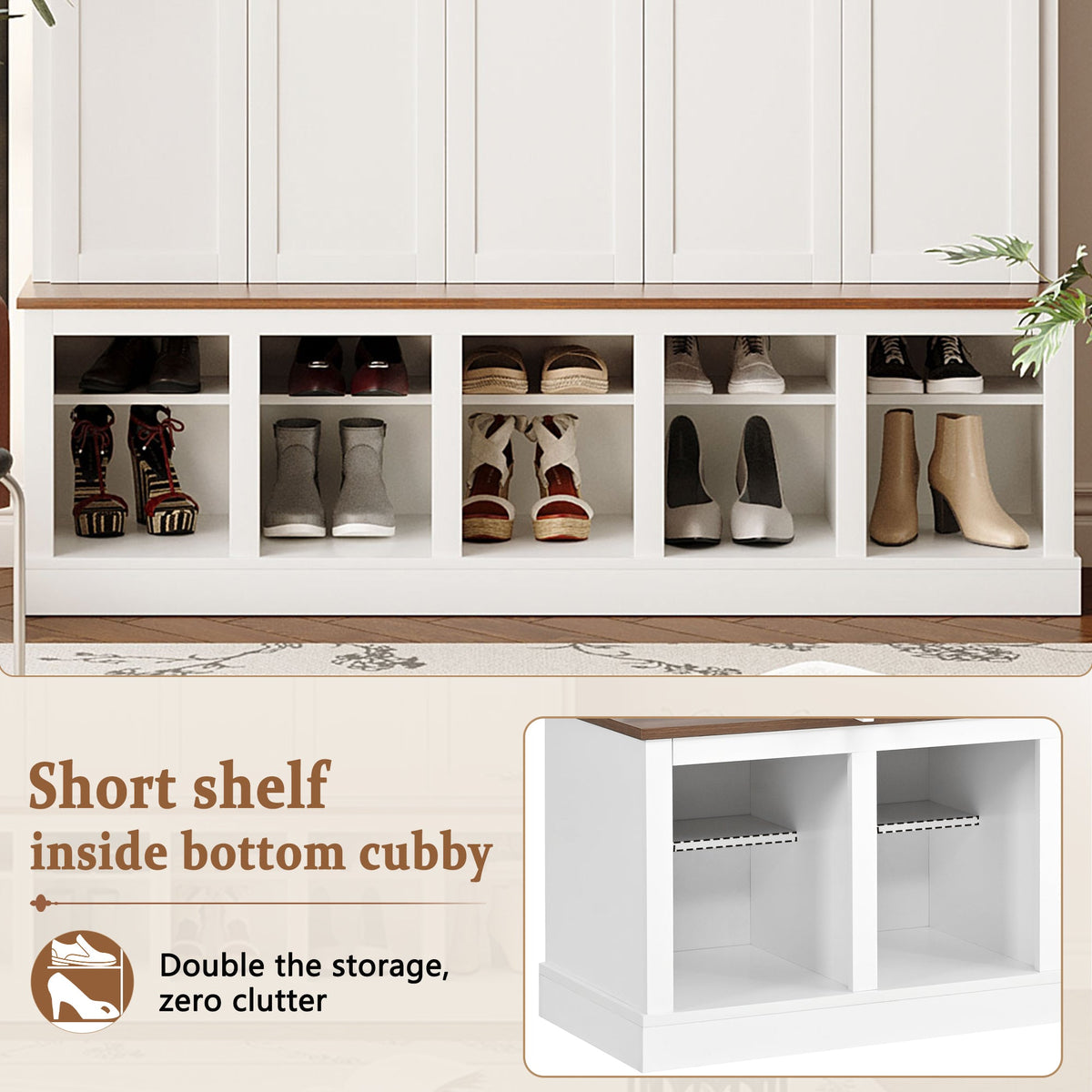 U-Can Farmhouse Entryway Storage Cabinet with Shoe Rack & Display Cubbies, photo 7 of 10