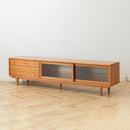 TV Cabinet With Chinese Changhong Glass Doors, Two Drawer Storage Space TV Standing - Cherry by HouseOfZazla