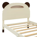3-Pieces Bedroom Sets Twin Size Bear-Shape Platform Bed with Nightstand and Storage dresser,Cream+Walnut