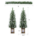 Artificial Christmas 3 Piece Set Wreath And 2 Entrance Trees With LED Lights - White / Green
