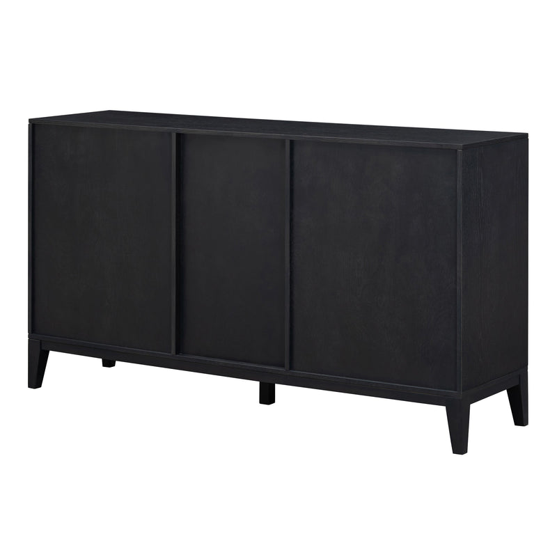 6-drawer and 2-Cabinet Retro Sideboard with Extra Large Storage Space, with Gold Handles and Solid Wood Legs, for Kitchen and Living Room (Black)