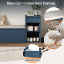 Entryway Storage Bench With Cushion, Drawers & Open Shelves