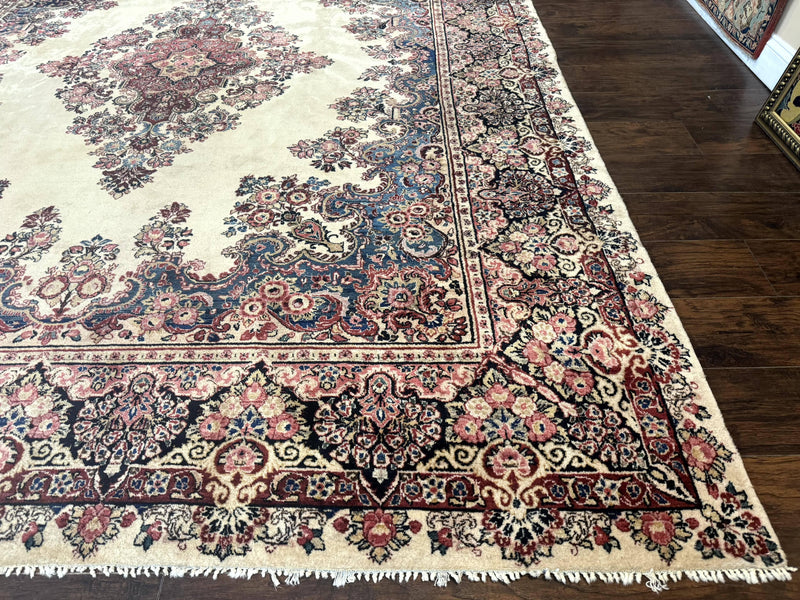 Persian Sarouk Rug 9x12, Ivory & Blue, Semi Open Field