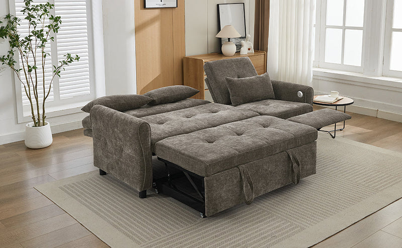2-in-1 Sofa 82' Three-Seater with Sofa Bed and Reversible Recliner, Dark Grey Chenille