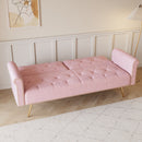 69.7 inch pink velvet nail head sofa bed with throw pillow