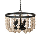 4 - Light Wood Chandelier, Hanging Light Fixture with Adjustable Chain for Kitchen Dining Room Foyer Entryway, Bulb Not Included