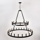 2 Tiers Wagon Wheel Chandelier Wooden Farmhouse 36 Light (24 / 12) Or (12 / 24) Metal Chandeliers 2 Story Light Fixtures Industrial For High Ceiling Living Dining Room Foyer, Adjustable Height - Black by HouseOfZazla