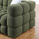 84.3/62.2 length, 35.83" deepth, human body structure for USA people, marshmallow sofa,boucle sofa, olive green color,3 seater. sofa and loveseater