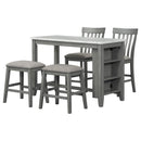 5-piece Counter Height Dining Table Set with Built-in Storage Shelves,Grey(OLD SKU W504S00143)