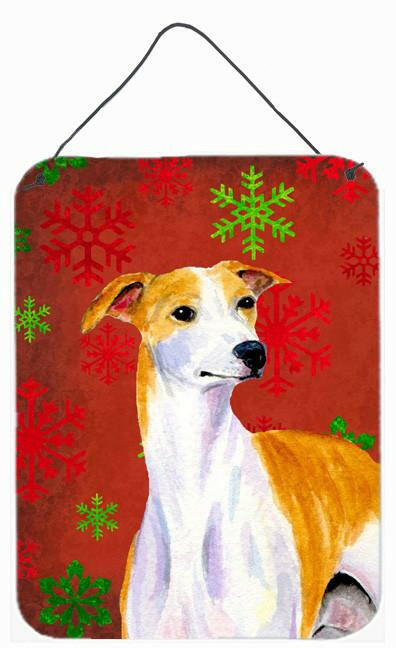 Whippet Red and Green Snowflakes Holiday Christmas Wall or Door Hanging Prints