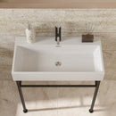 30" Bathroom Console Sink with Overflow, Ceramic Console Sink White Basin Black Legs