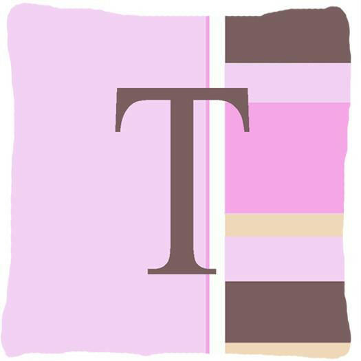 Letter T Initial Monogram - Pink Stripes Decorative   Canvas Fabric Pillow