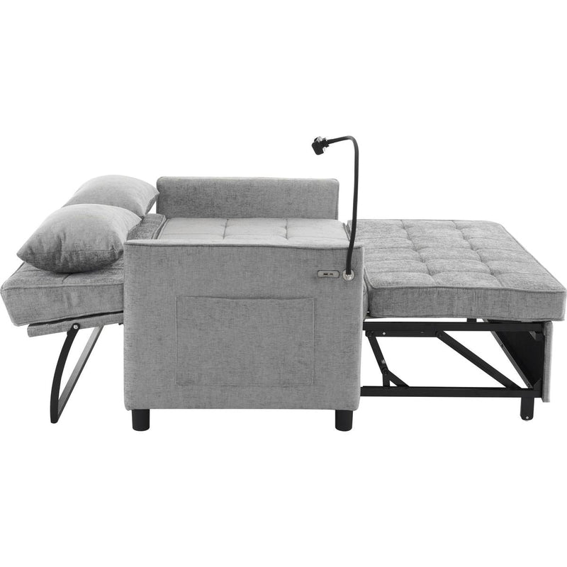 56.9' Loveseat Sofa Pull-out Sofa Bed Sleeper Sofa with a Reversible Backrest Cushion, Side Pockets, Two USB Ports and a Phone Holder for Living Room, Grey
