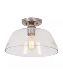 Catalina 13"W 1-Light Semi Flush Mount Vintage Light Fixture Brushed Nickel Finish with Glass Shade