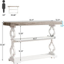 Console Sofa Table With 3 Shelves, Floral Carved Accent - Gray / White by HouseOfZazla
