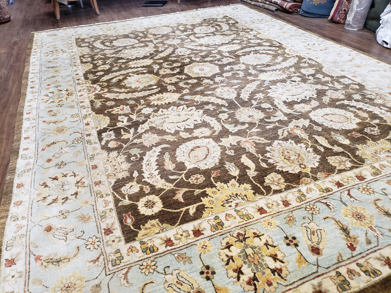 9x12 Vintage Handmade Wool Rug Carpet Indo Mahal Oushak Nice Brown Blue