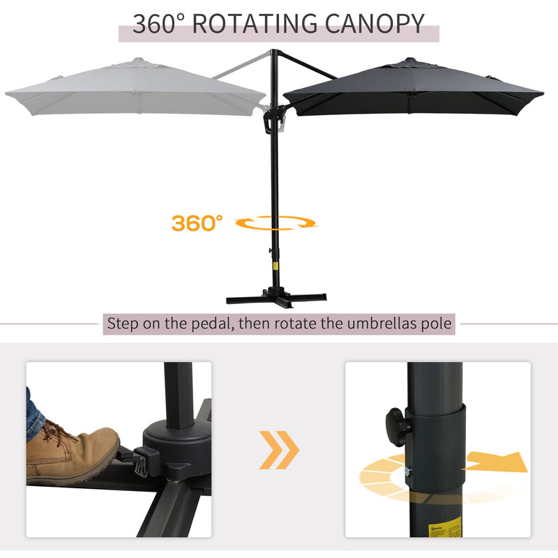 8FT Cantilever Patio Umbrella, Square Outdoor Offset Umbrella with 360 Rotation, Aluminum Hanging Umbrella with 3-Position Tilt, Crank & Cross Base for Garden, Dark Gray