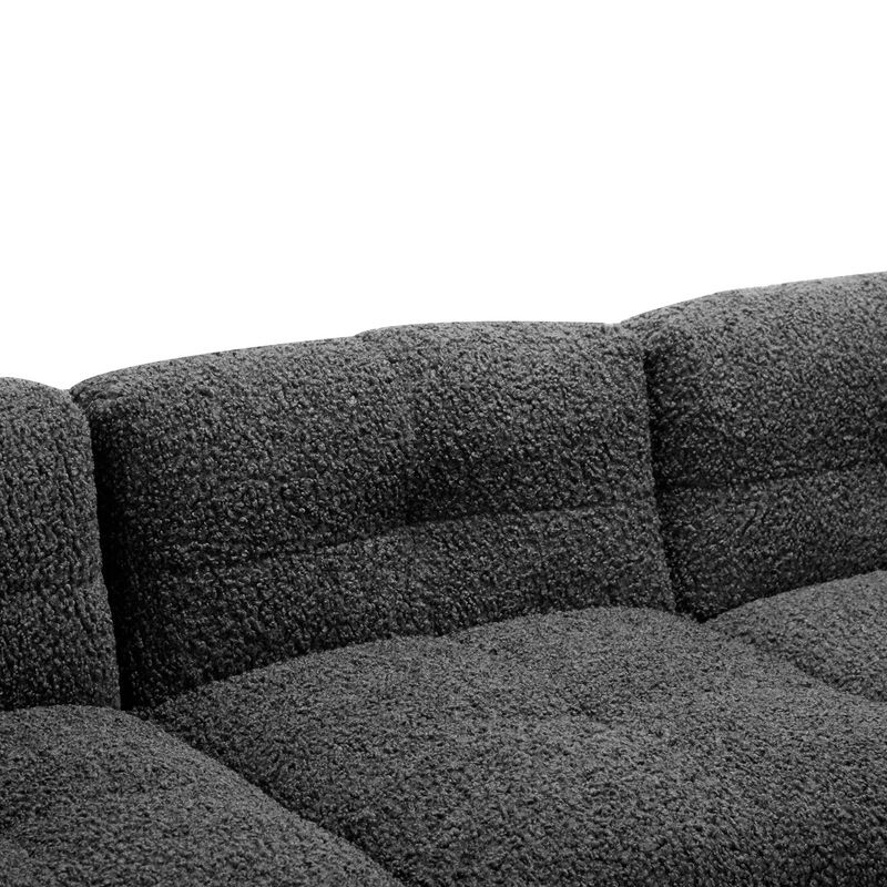 87.7" Sectional Sofa Cozy Teddy Fleece Fabric Sectional Sofa Couch with Two USB Ports a Movable Storage Ottoman and Two Lumbar Pillows for Living Room, Gray