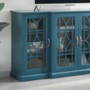 63" TV Stand, Storage Buffet Cabinet, Sideboard with Glass Door and Adjustable Shelves, Console Table for Dining Living Room Cupboard, Teal Blue