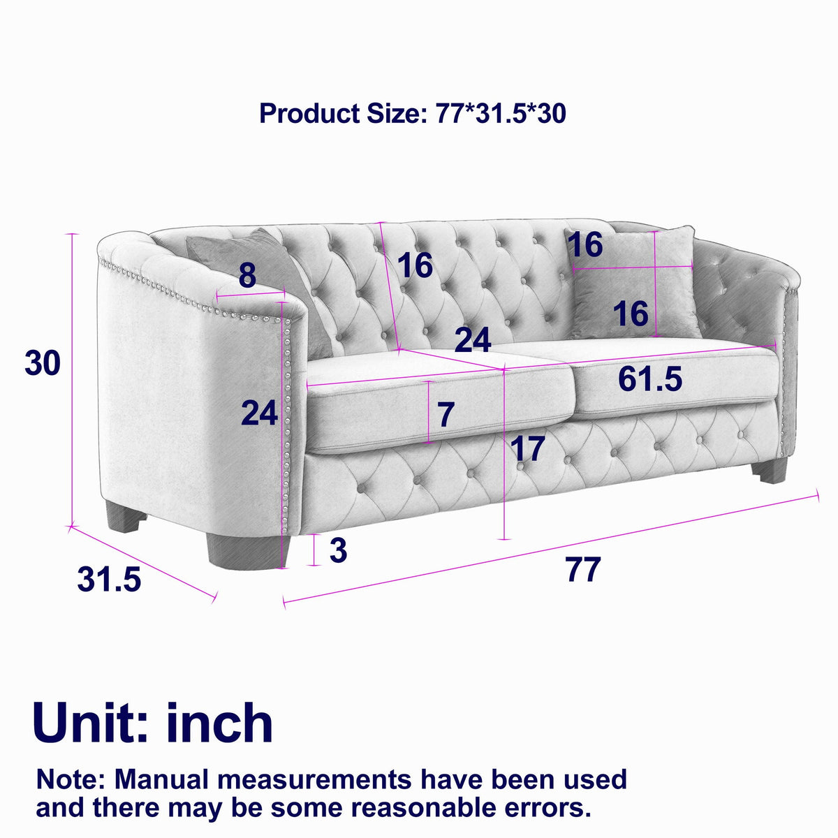 Modern Chesterfield Sofa With Tufted Backrest For Living Room, photo 34 of 36