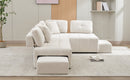 91.73" L-shaped Sofa Sectional Sofa Couch with 2 Stools and 2 Lumbar Pillows for Living Room, Biege