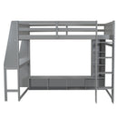 Full Size Gaming Loft Bed With Desk, Multi Storage Shelves, LED Lighting, And Hanging Clothes Rack - Gray by HouseOfZazla