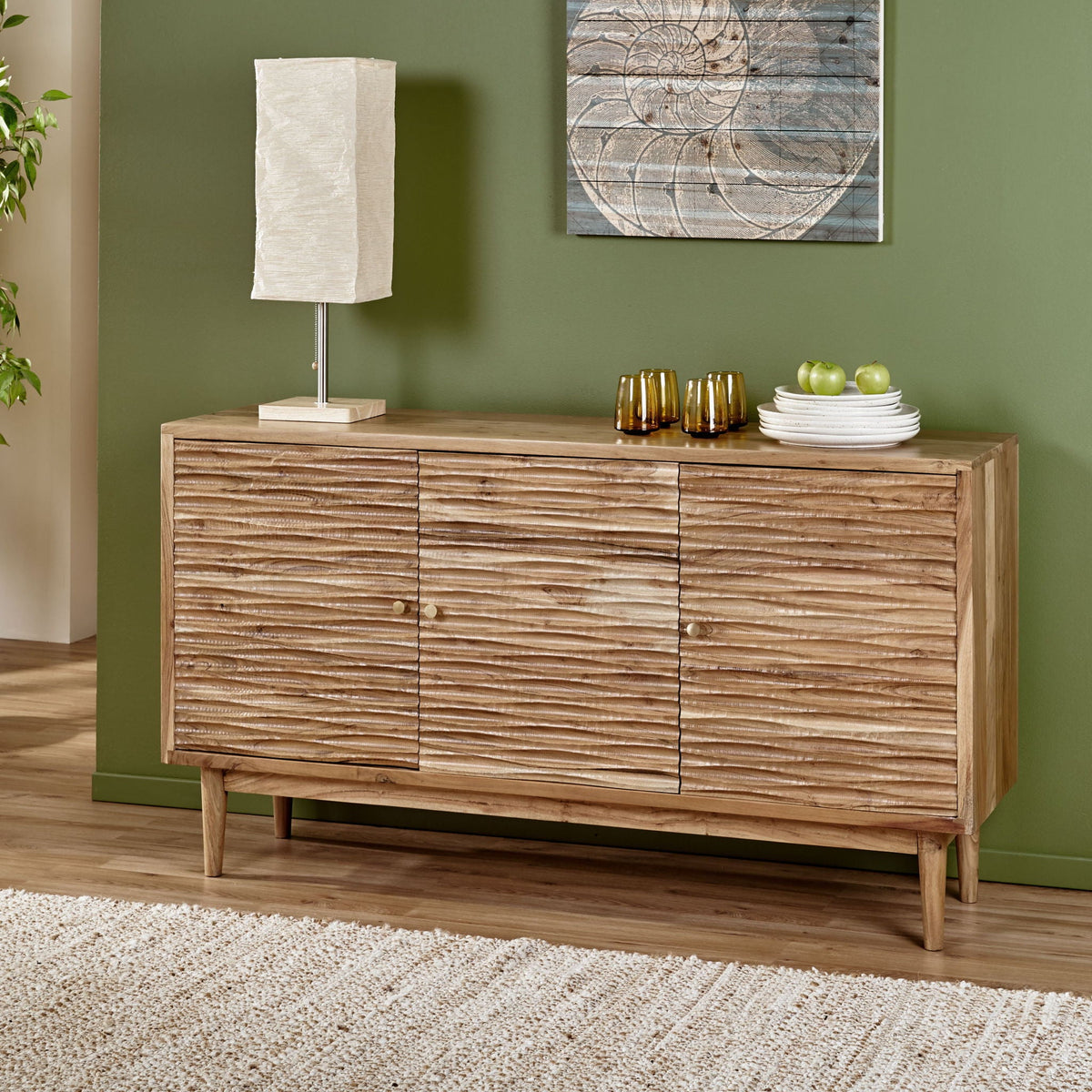 Boho Handcrafted 3 Door Sideboard, Carved Texture & Artisanal Charm - Natural, photo 14 of 15