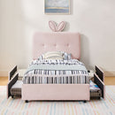 Upholstered Bed With Oversized Rabbit Ear Headboard, LED Lights & 4 Storage Drawers by HouseOfZazla