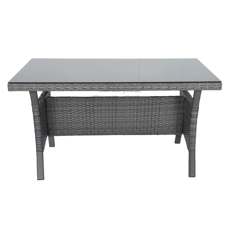 5 Piece Patio wicker Outdoor Sectional Set 9 Seater Conversation Set with 3 Storage Under Seat Grey Wicker + Dark Grey Cushion