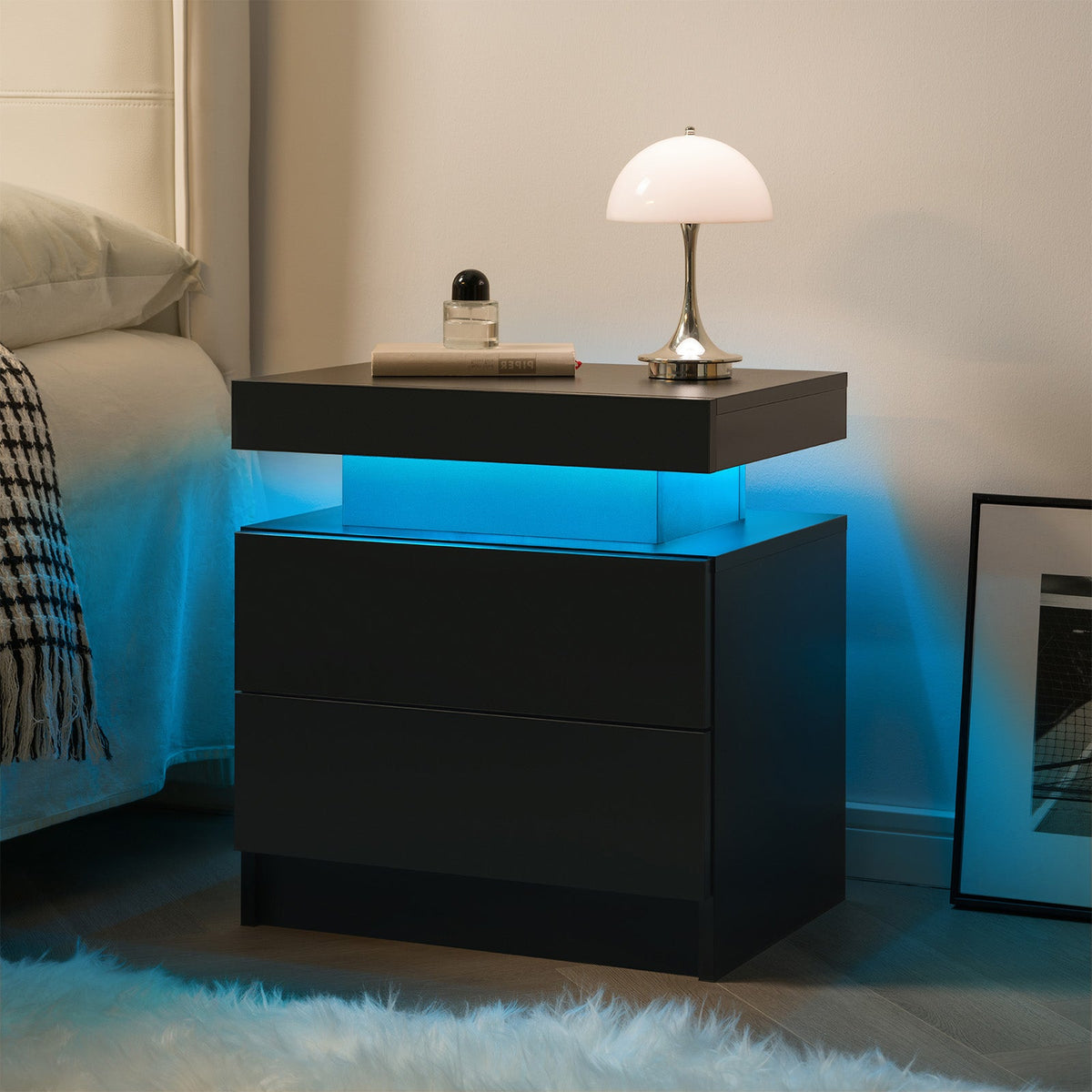 Modern LED Nightstand Bedside Table with 2 Drawers, photo 2 of 8