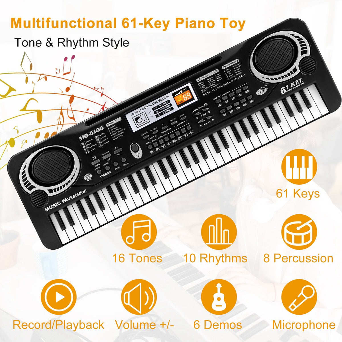 61 Keys Digital Music Electronic Keyboard Electric Piano Musical Instrument Kids Learning Keyboard w/ Microphone For Beginners Kids Girls Boys Adults, photo 4 of 12