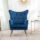 Sovarol - Velvet Button-Tufted Wing Back Accent Chair - Blue by HouseOfZazla