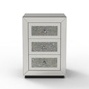 3 Drawer Nightstand With Glass Accents, Bedside Table For Bedroom - Silver