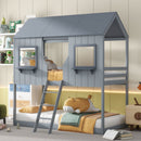 Twin Over Twin Bunk Bed With Roof, Window, Guardrail, Ladder by Unique Piece Furniture
