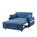 55.1" Pull Out Sleep Sofa Bed Loveseats Sofa Couch with Adjustable Backrest, Storage Pockets, 2 Soft Pillows, USB Ports for Living Room, Bedroom, Apartment, Office, Blue