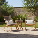 Set of 2 Iron Rocking Chairs with Maple Finish & Concrete-Acacia Side Table