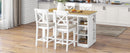 60"Lx30"W Solid Wood Farmhouse Counter Height Dining Table Set with 3-Tier Storage Shelves, Upholstered Dining Chairs for 4, 5-Piece, White