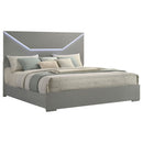 Ives Eastern King Panel Bed LED Headboard Grey High Gloss