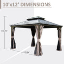 10' x 12' Hardtop Gazebo with Galvanized Steel Double Roof, Curtains, and Netting by HouseOfZazla