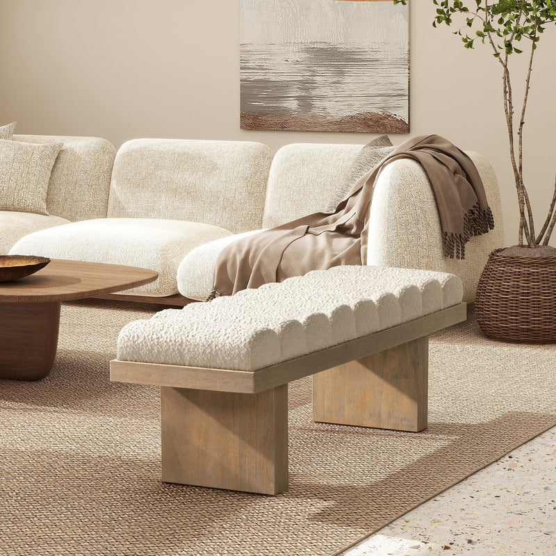 Bella - Upholstered Modern Accent Bench - Ivory White, photo 7 of 7