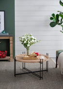 Farmhouse Round Wooden Round Coffee Table With Metal Legs - Black / Brown by Unique Piece Furniture