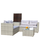 4 Piece Patio Sectional Wicker Rattan Outdoor Furniture Sofa Set with Storage Box Grey by HouseOfZazla