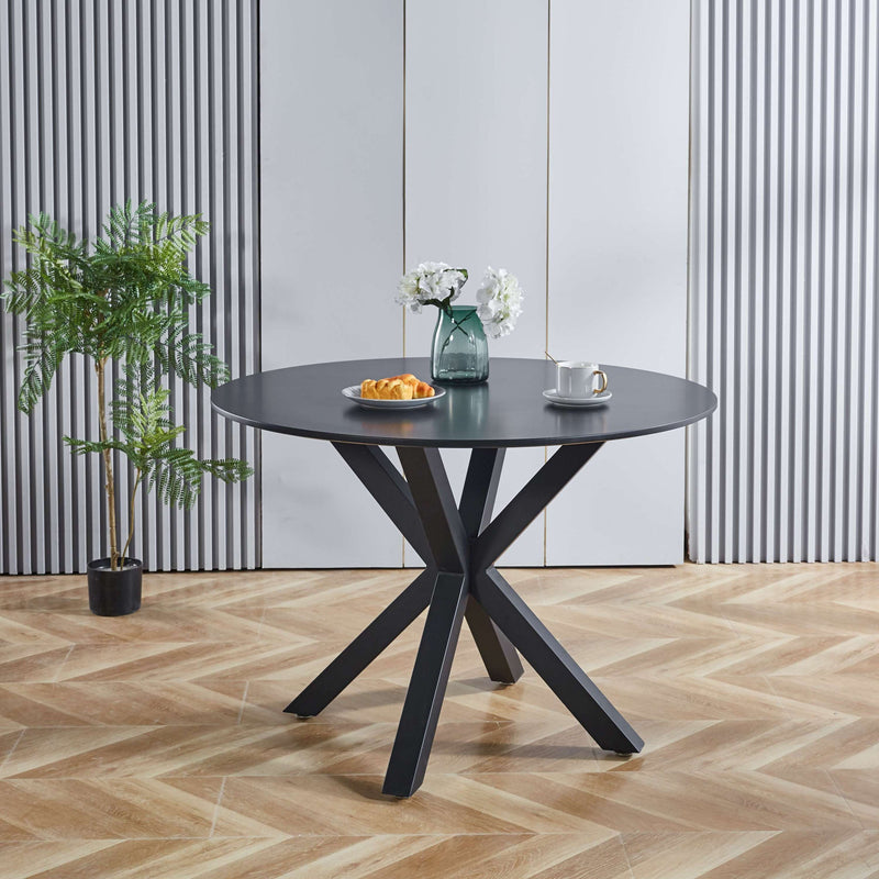 42.1"BLACK Table Mid-century Dining Table for 4-6 people With Round Mdf Table Top, Pedestal Dining Table, End Table Leisure Coffee Table,cross leg