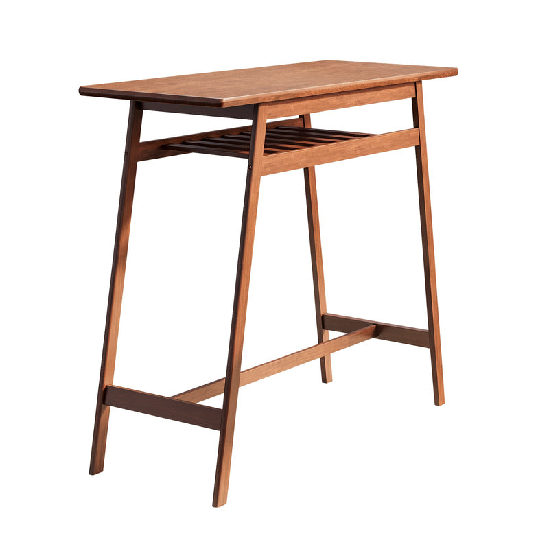 3 PCS Pub Dining Set Retro Bar Table Rubber Wood Stackable Backless High Stool for 2 with Shelf and Hooks for Home Bar Small Space