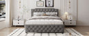 Upholstered Platform Bed With Trundle And 2 Sets Of USB Ports On Each Side, Fabric