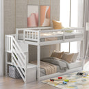Twin Over Twin Floor Bunk Bed, Ladder With Storage by HouseOfZazla
